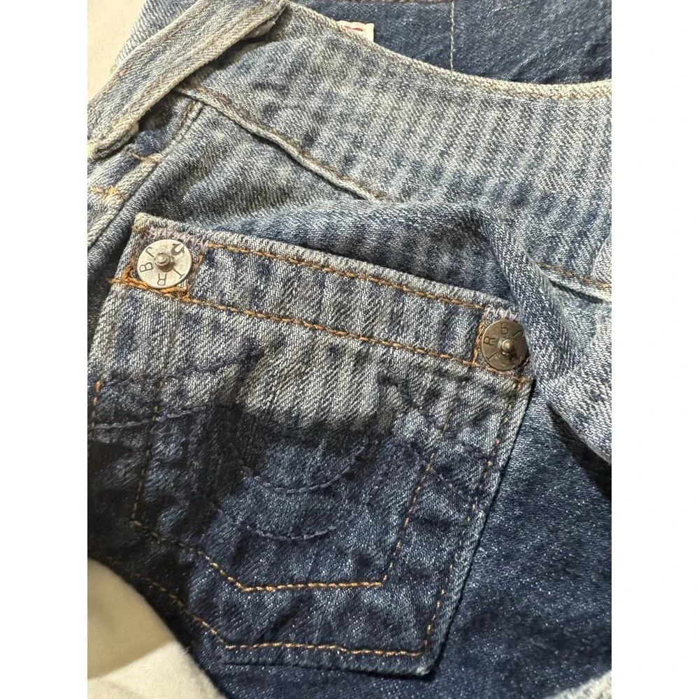 TRUE RELIGION Jeans Mens 44X33 Med Blue Wash Geno Pinstripe Straight Leg